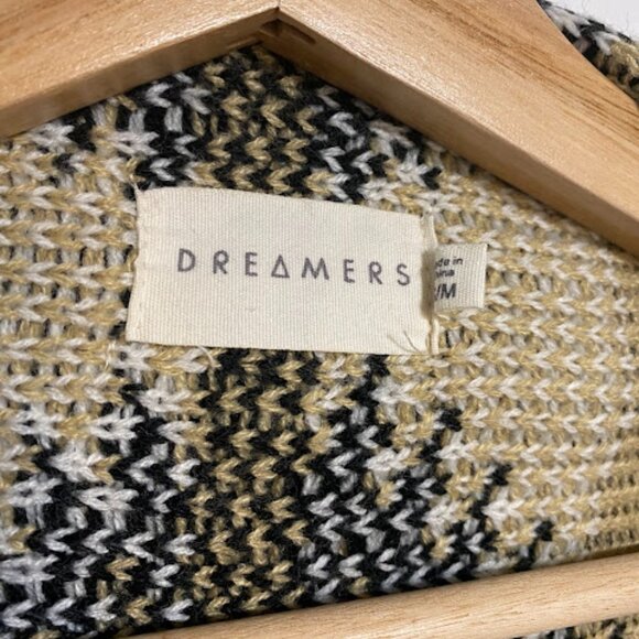 Dreamers Black Tan White Aztec Print Women's Open Cardigan Sweater M - Picture 3 of 11